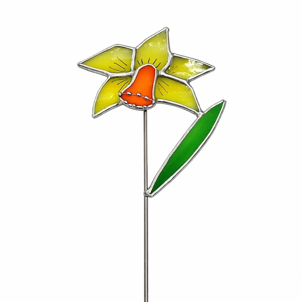 Vitrážová narciska zápich žluto oranžová