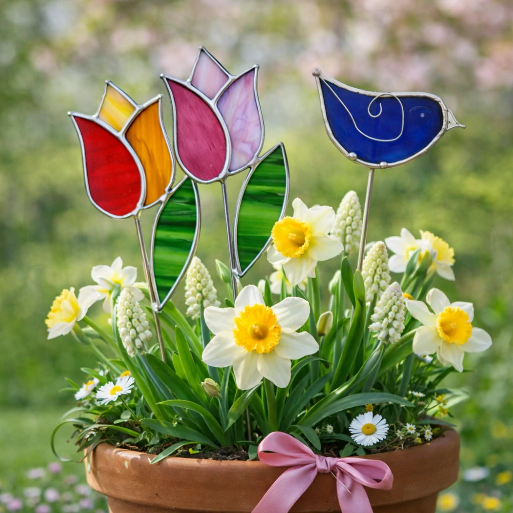 Vitrážový tulipán žlutý