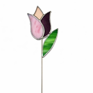 Vitrážový tulipán zápich růžový